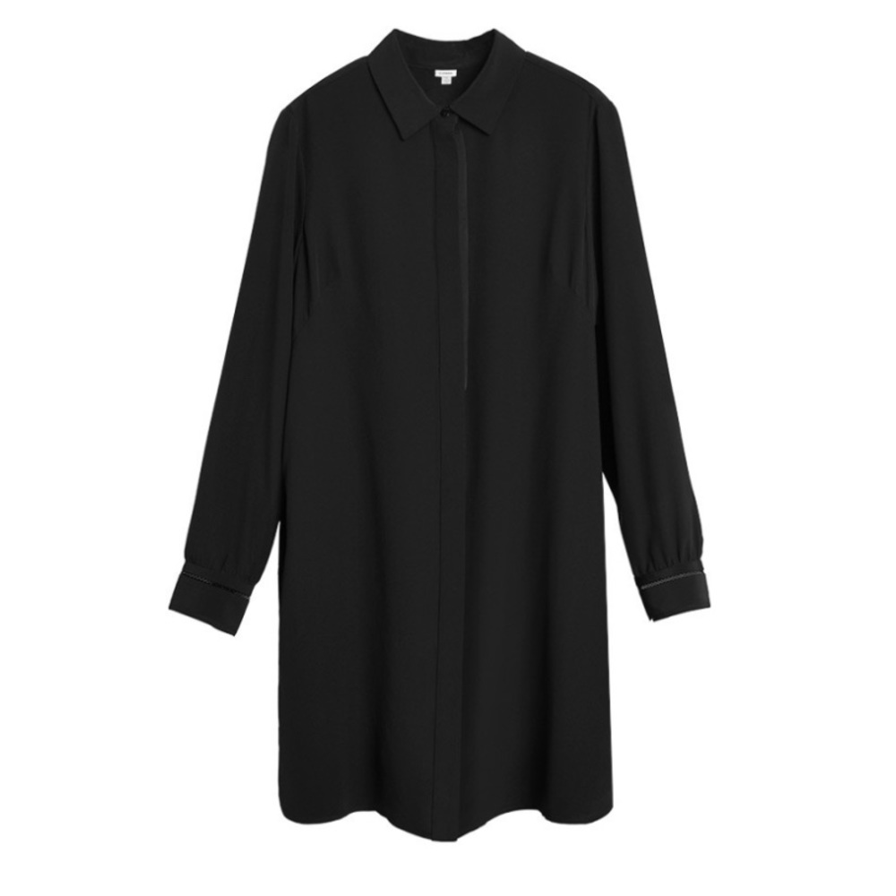 cuyana silk shirt dress in black m
